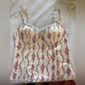 Floral Corset Top with Pink and Blue Accents